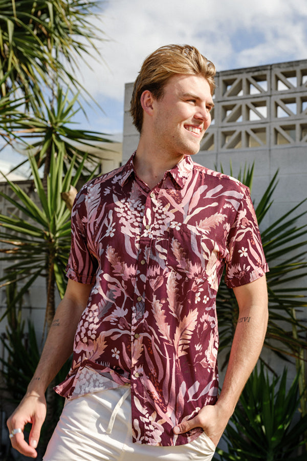 Short Sleeve Shirt - Burgundy Blooms