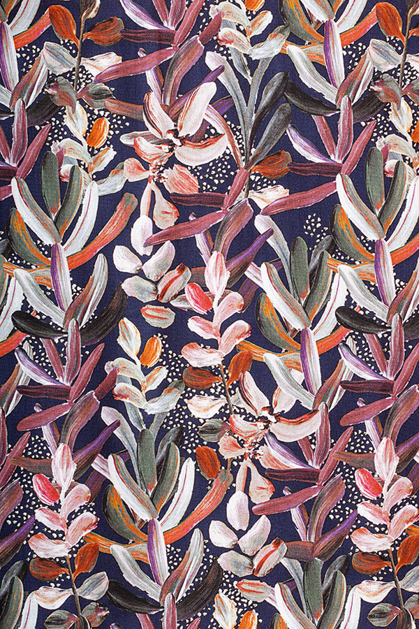 Intricate protea floral print in Navy, featuring detailed petals and foliage that capture the essence and beauty of this stunning flower