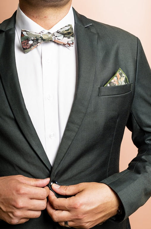 Sophisticated accessory with a print derived from the Spotted Gum tree, perfect for adding a touch of Australian nature to formal wear